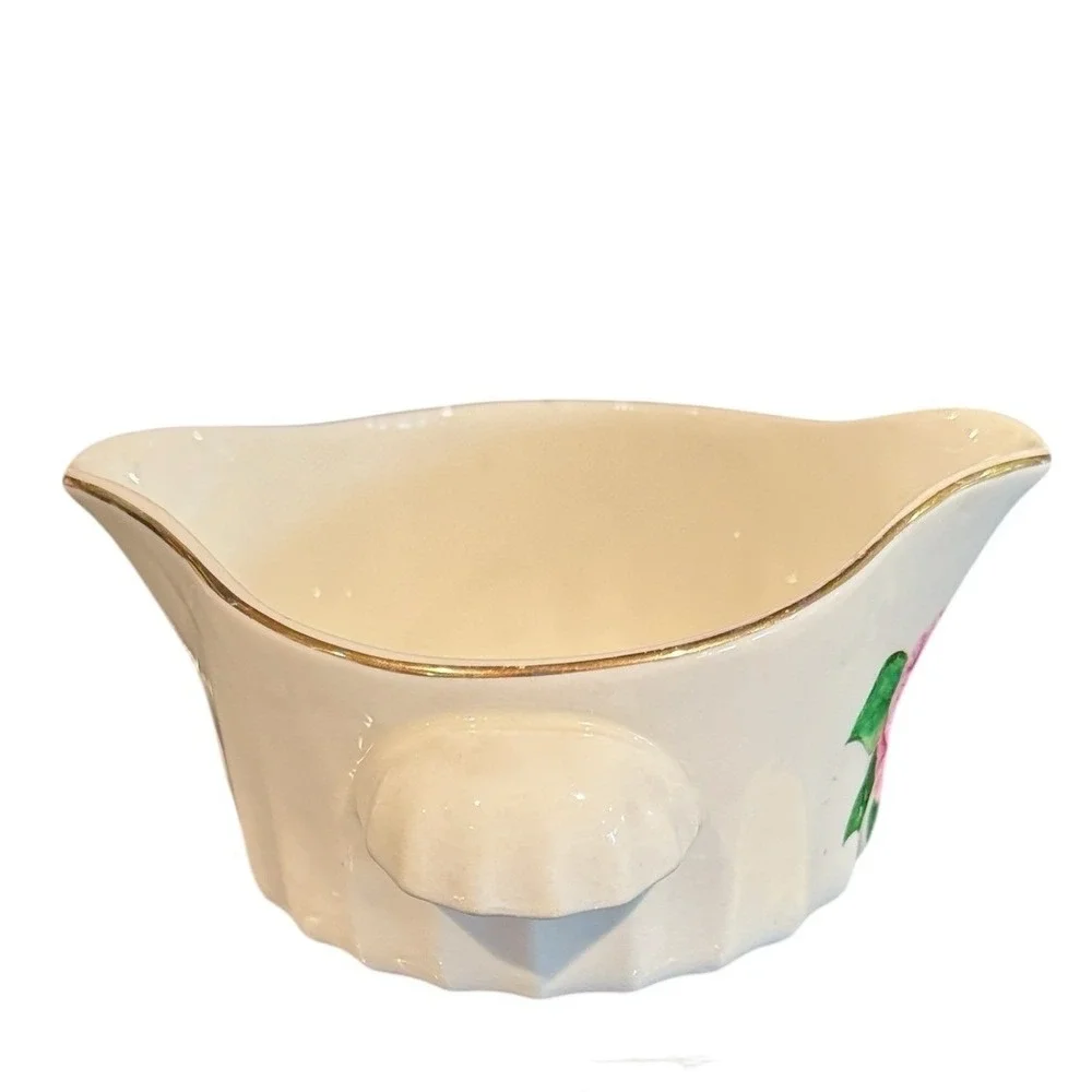 WS George Vintage Camellia Floral Sauce Boat‎ Gold Trim Pink Flower Creamer